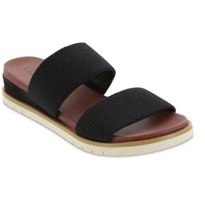 Mia Amore Jaylin Black Slide Sandals with Brown Footbed 9.5